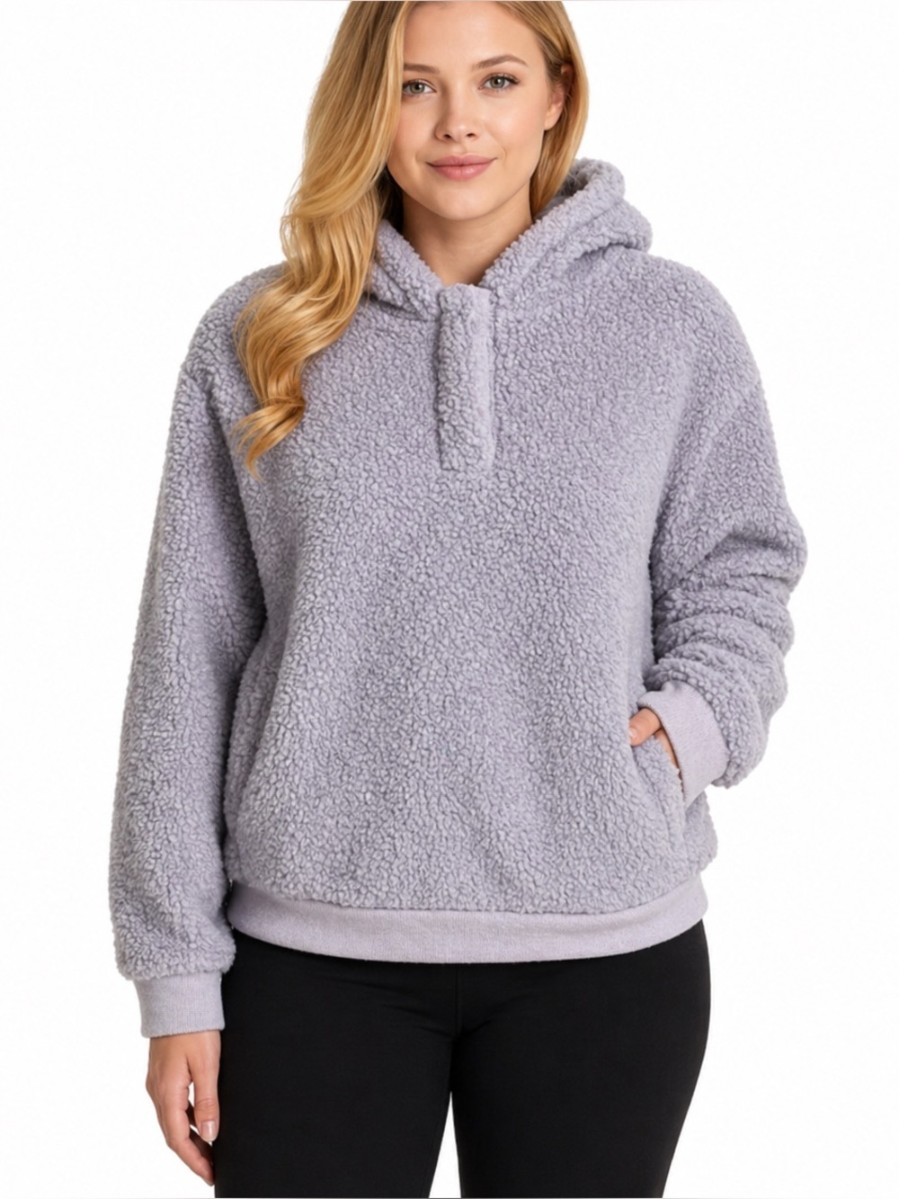 Lukka Lux  Sherpa Hoodie Pullover Cozy Teddy Fleece Lavender Soft Lounge Large